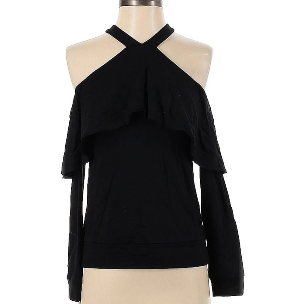 BAILEY 44 Black Open Cold Shoulder Ruffle TOP SHIRT XS